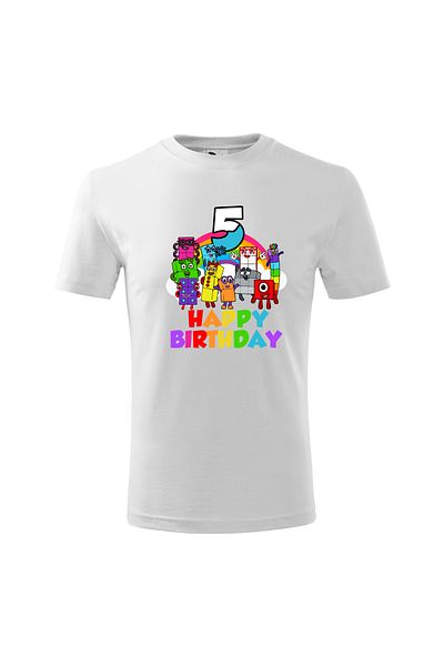 Malfini Tricou personalizat, "Numberblocks - Happy Birthday ", 5 ani