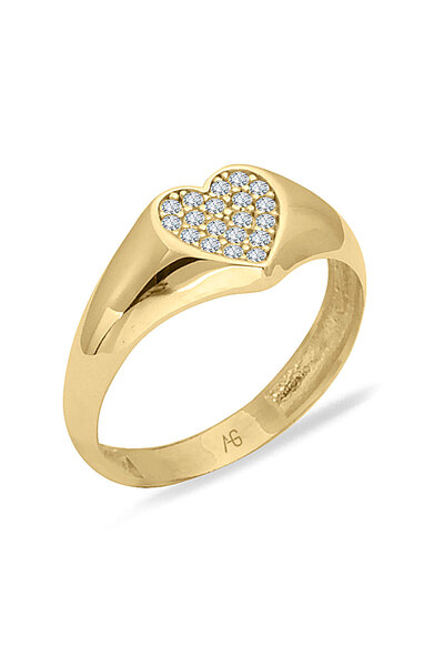 Aslı Gold Altın Bombeli Kalp Yüzük (YZK1297)