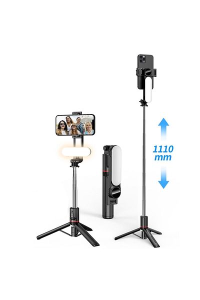 Danex Selfie Stick Stabil cu Lumini LED Portabil, 114cm, R43, Silicon Flex, Deep Dark