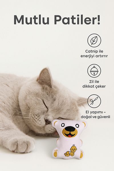 Lazy Paws Cat Toy with Catnip and Bell, Stress Reducing, Relaxing Playmate - Baby Detailed Teddy Bear