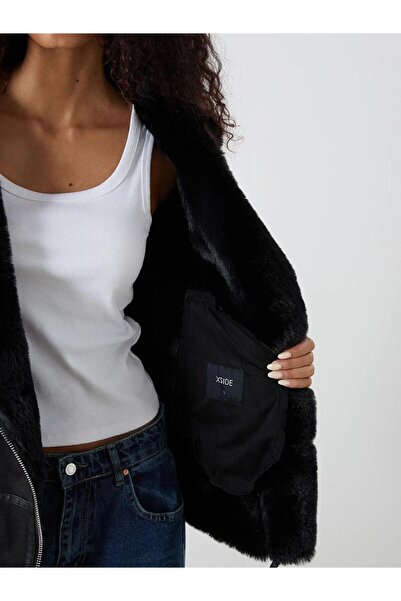 LC Waikiki Xside Biker Collar Women's Suede Look Coat (W5)