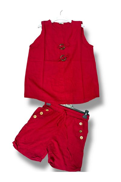 AGORATEKSTİL Women's Linen Cotton Buttoned Shorts and Buttoned Tank Top Set