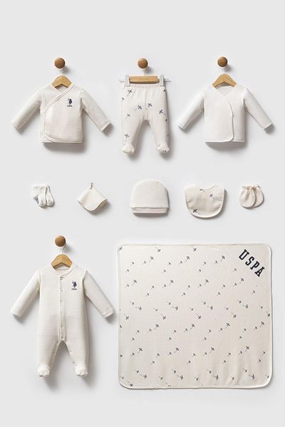 U.S. Polo Assn. U.S. Polo Assn. Ecru 100% Cotton Newborn Baby Boy 10 Pieces Hospital Release