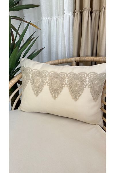 Decamor home Husă de pernă dreptunghiulară crem cu dantelă 50 x 30