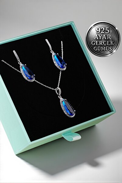 Mimodish 925 Ayar Gerçek Gümüş Midnight Teardrop Pendant Özel Premium Kolye K...