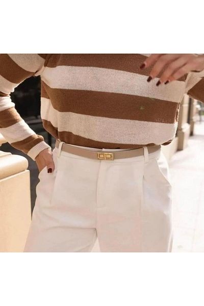 Lydie's Adjustable Women's Belt with Interlocking Gold Buckle