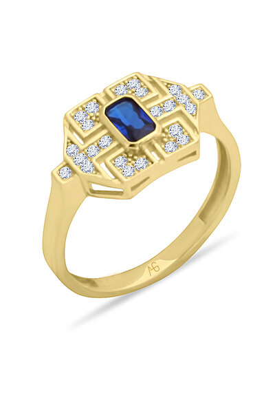 Aslı Gold Safir Taşlı Altın Otantik Yüzük (YZK1242)