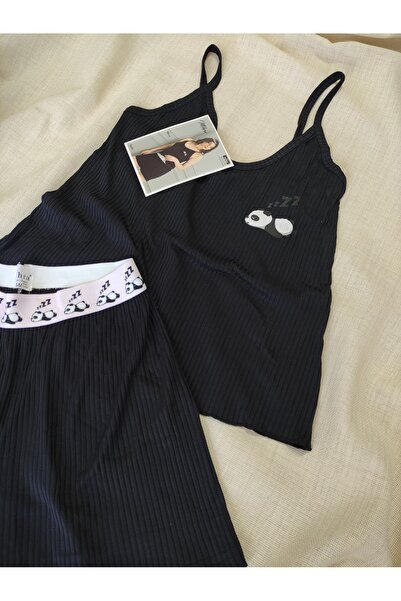 Mihra Kaşkorse Kumaş Askılı Şortlu Kadın Pijama Takımı S/M - L - XL - XXL 70702