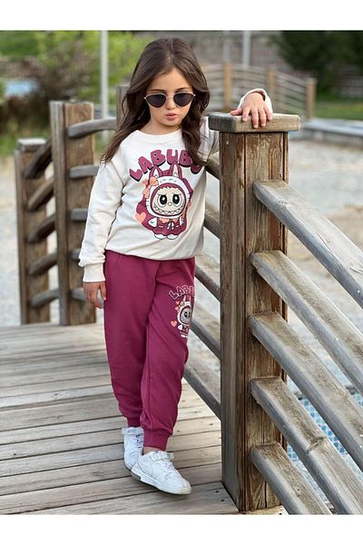 KGN GİYİM Girl's Seasonal Bottom Top Tracksuit Set Cotton