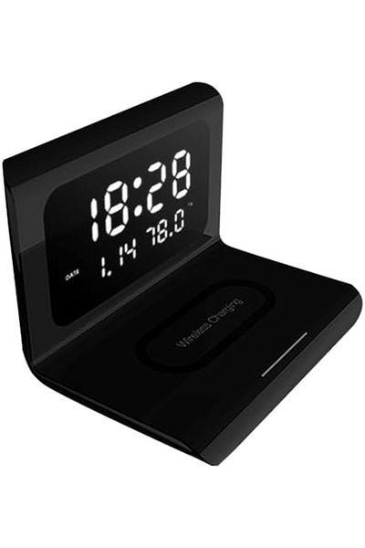 Generic Digital Alarm Clock with Wireless Charger - Bedside Table Alarm Clock & Wireless Charger (Black)