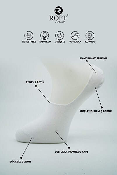 ROFF ÇORAP Roff Cotton Men's Ballerina Socks Seamless Invisible Anti-Slip Silicone Pack of 9