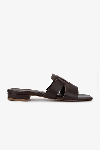 Valmenti Women's Genuine Leather Brown Flat Slippers