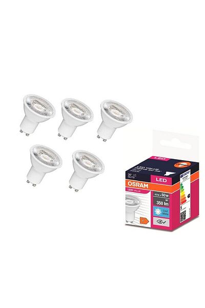 Osram Set 5 spoturi LED becuri, GU10, 4.5W, lumină neutră, 4000K, 350 lm, clasa energetică F
