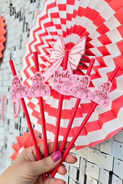 PEKSHOP Bride Pipet Seti Kırmızı Kız Konsept Bekarlığa Veda Bride Party Süslü...