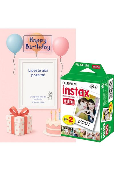 Fujifilm Film Instax Mini 2x10 + Felicitare Gift Anniversary, Pink