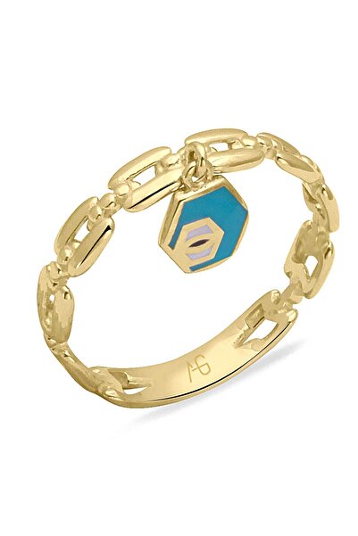 Aslı Gold Sarı Altın Altın Zincir Tasarımlı Nazar Yüzük (YZK0852)