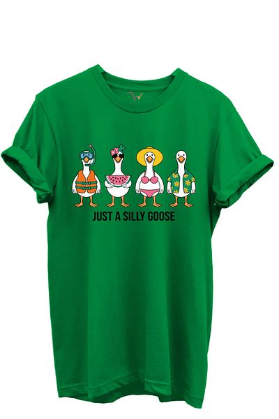 WİDİ Just a Silly Goose Scris Fun Goose Characters Imprimat 100% bumbac Tricou unisex cu croiala normală