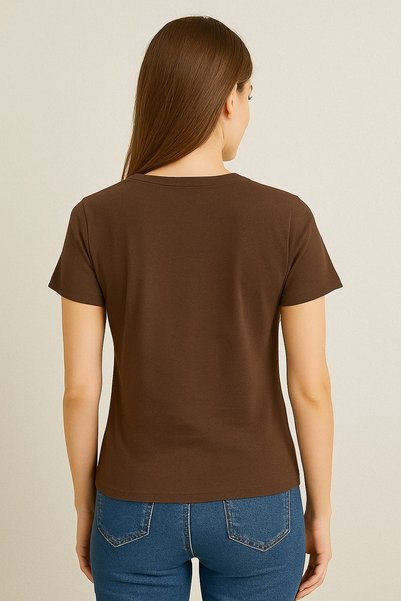 BEGBOR LİNGERİE Women's Brown Plain Basic Short Sleeve T-Shirt