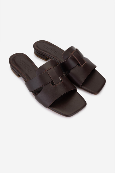 Valmenti Women's Genuine Leather Brown Flat Slippers