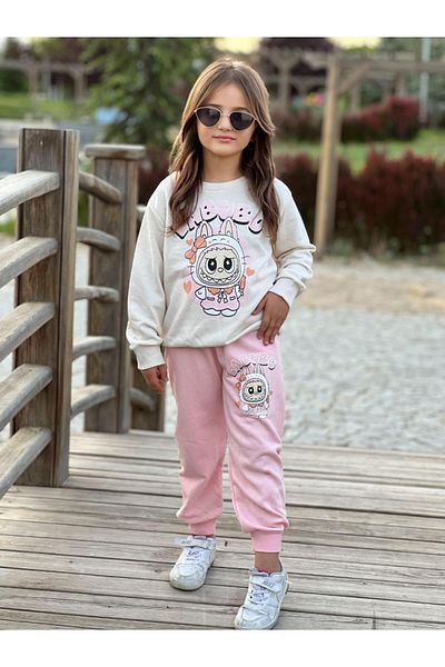 KGN GİYİM Girl's Seasonal Bottom Top Tracksuit Set Cotton