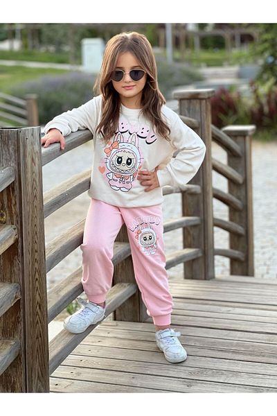 KGN GİYİM Girl's Seasonal Bottom Top Tracksuit Set Cotton