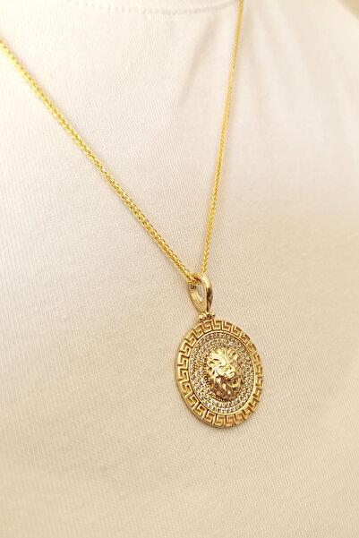 Aslı Gold Taşlı Altın Aslan Model Erkek Kolye