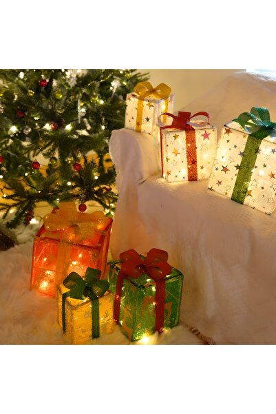 Yelajoy 3-Piece Christmas Gift Box Lamp Set, LED Light String, Colorful Decorative Atmosphere Light