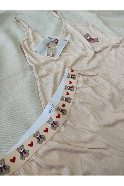 Mihra Kaşkorse Kumaş Askılı Şortlu Kadın Pijama Takımı S/M - L - XL - XXL 70702