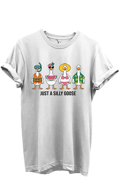 WİDİ Just a Silly Goose Scris Fun Goose Characters Imprimat 100% bumbac Tricou unisex cu croiala normală