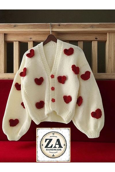 ZAHandmade Heart Motif Hand Knitted Cardigan