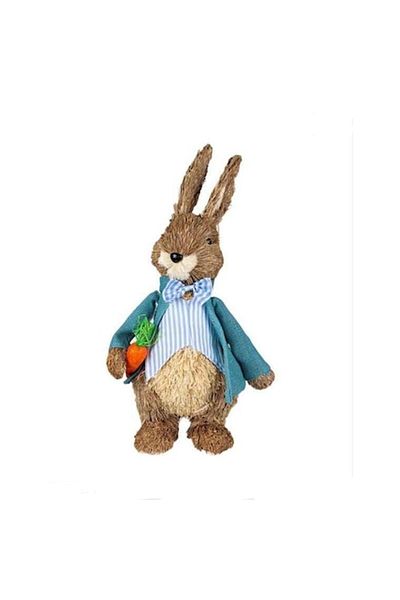 OEM Decorative Easter Figure - Grass Bunny with Blue Coat and Carrot