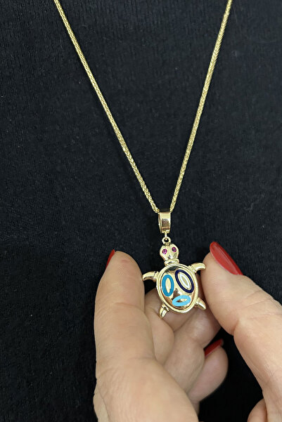 Aslı Gold Nazar Detaylı Altın Kaplumbağa Kolye (KLY1281)