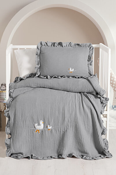 Kanz Handmade Bebek 4 Kat %100 Pamuk Fırfırlı Müslin Örtü Seti - Ducky