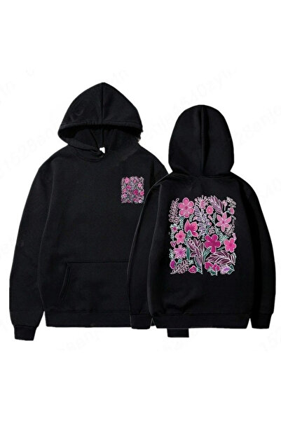 Tarzsokak Μαύρο ροζ λουλουδάτο φούτερ με κουκούλα Vintage Wildflower