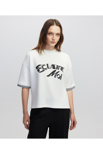 İpekyol Slogan baskılı kumaş mix tişört