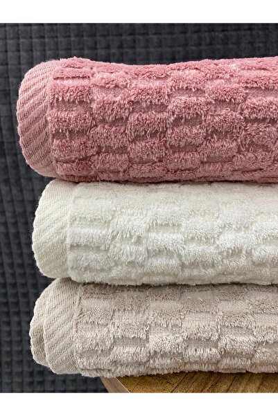 Teksev Grid 3-Piece Bath Towel Set – 100X150 cm 100% Cotton, Soft Textured, Knitted Pattern.