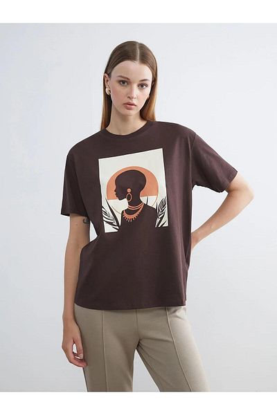 LC Waikiki Tricou oversize pentru femei LCW Vision Crew Neck imprimat (W5)