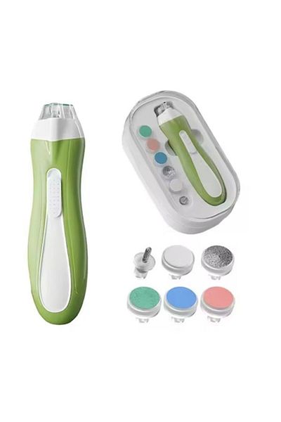 Flo Set de pile de unghii electrice pentru copii și bebeluși, ABS, 6 accesorii, cu lumină LED, verde