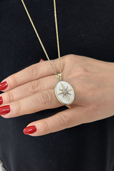 Aslı Gold Kuzey Yıldızı Oval Madalyon Mineli Altın Kolye