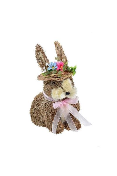 OEM Figurină decorativă de Paște în formă de iepuraș cu panglică roz și pălărie cu flori