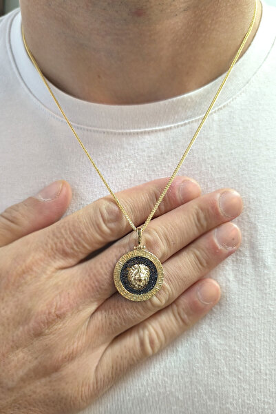 Aslı Gold Siyah Taşlı Altın Aslan Başı Kolye