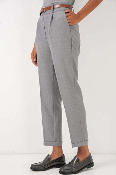 modamtn 6686 Pleated Belted Fabric Trousers - Gray