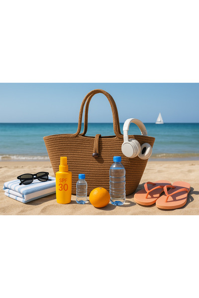 Efuliz Home Geantă de plajă de culoare jută, geantă de umăr casual cu mâner scurt, geantă naturală de tendință realizată manual