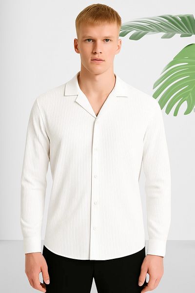 Ferhatlı Men's Corded Shirt Ottoman Fabric Lycra Seasonal Long Sleeve Shirt