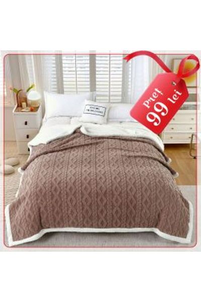 Ralex Fleece blanket, knitted pattern, for double bed 200 x 230 cm, Beige