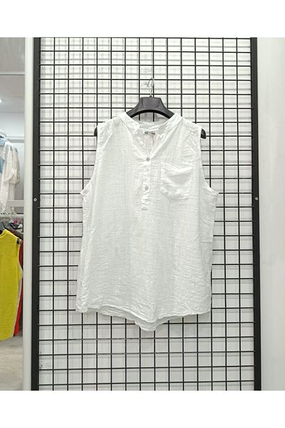 Butik Şans Solid Color Pocket Detail Zero Sleeve Italian Blouse