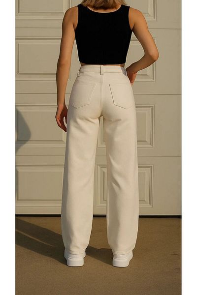Shield Life Cream Color Trousers Palazzo Wide Leg