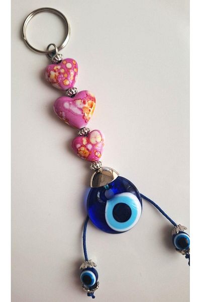 Svc Aksesuar Gift Pink Heart Evil Eye Beaded Keychain 17 cm
