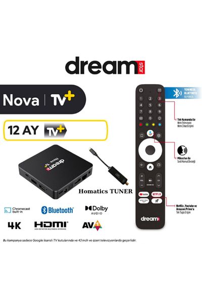 Dreamstar Nova |   Tvplus 12-Month Gift (4K Licensed Android Tv Box |   Homatics Black with Type-C Tuner