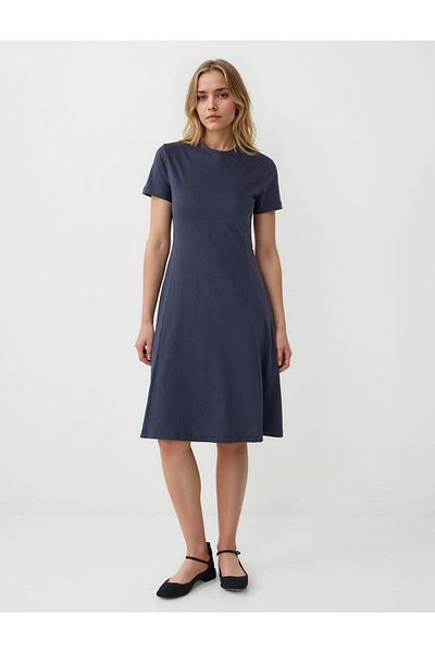 Jimmy Key Navy Blue Slim Fit Boat Neck Mini Knitted Dress